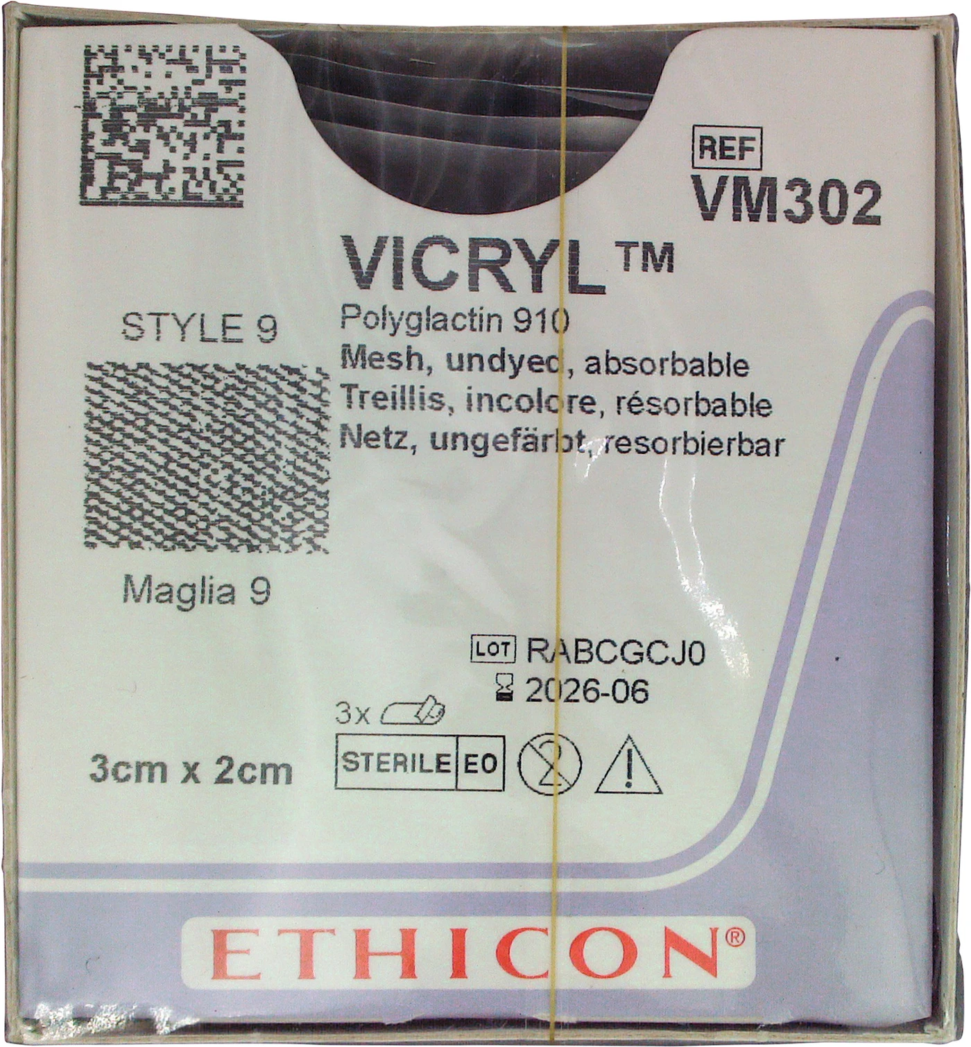 VICRYL™ Netz Packung  3 Stück VM302, 3 X 2 cm