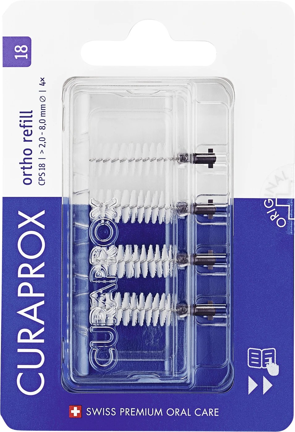 CURAPROX CPS ortho Nachfüllpackung 4 Bürsten CPS 18, violett, Ø 2-8 mm