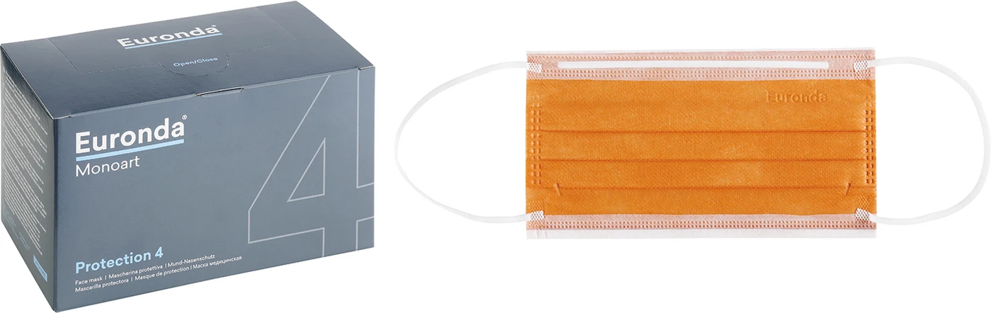 Monoart® Mundschutz Pro 4 Perfect Fit Box 50 Stück mit Gummizug, orange