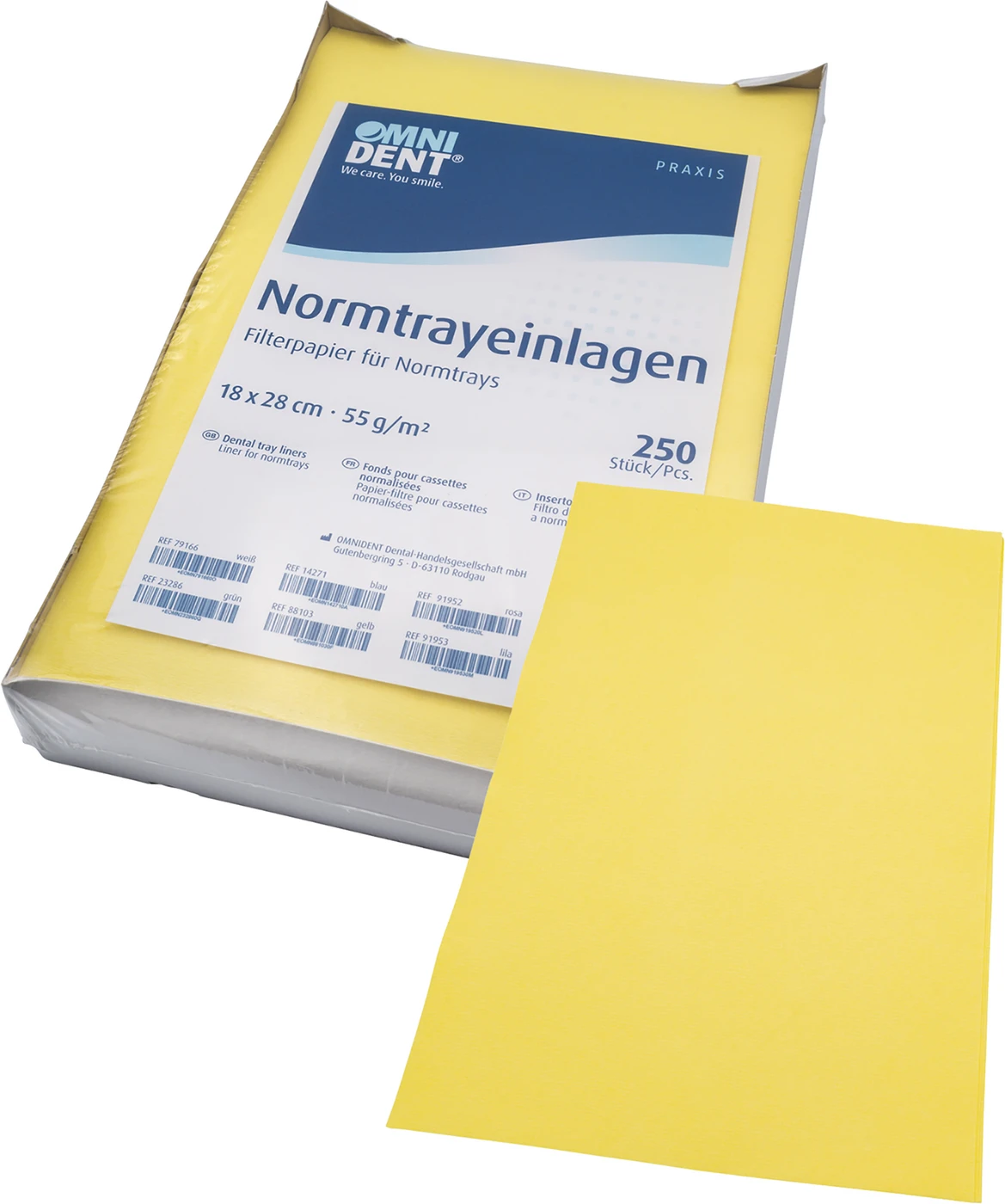 Normtrayeinlagen Packung 250 Stück 28 x 18 cm, gelb