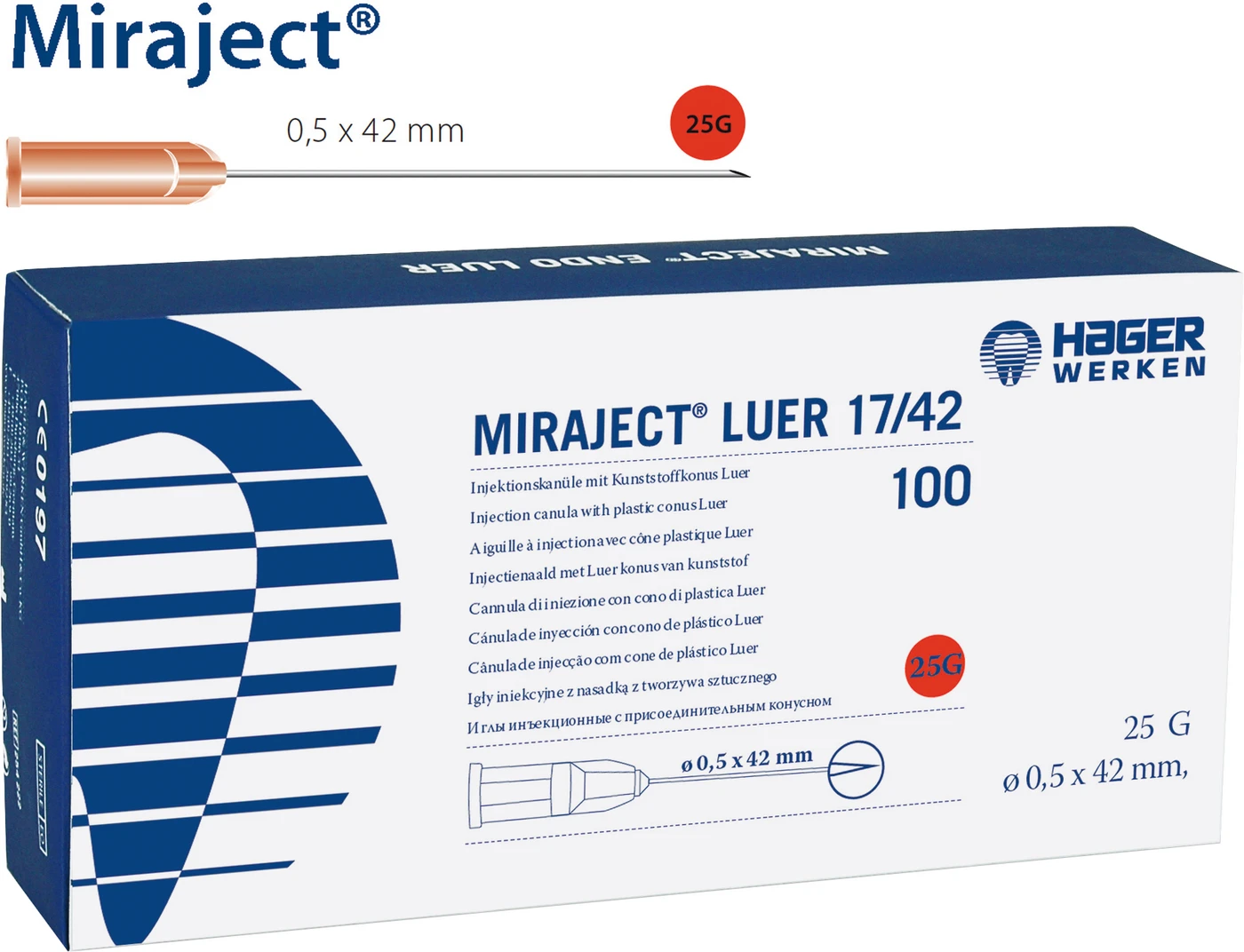 MIRAJECT® LUER Packung 100 Stück rot, G25 Ø 0,5 x 42mm