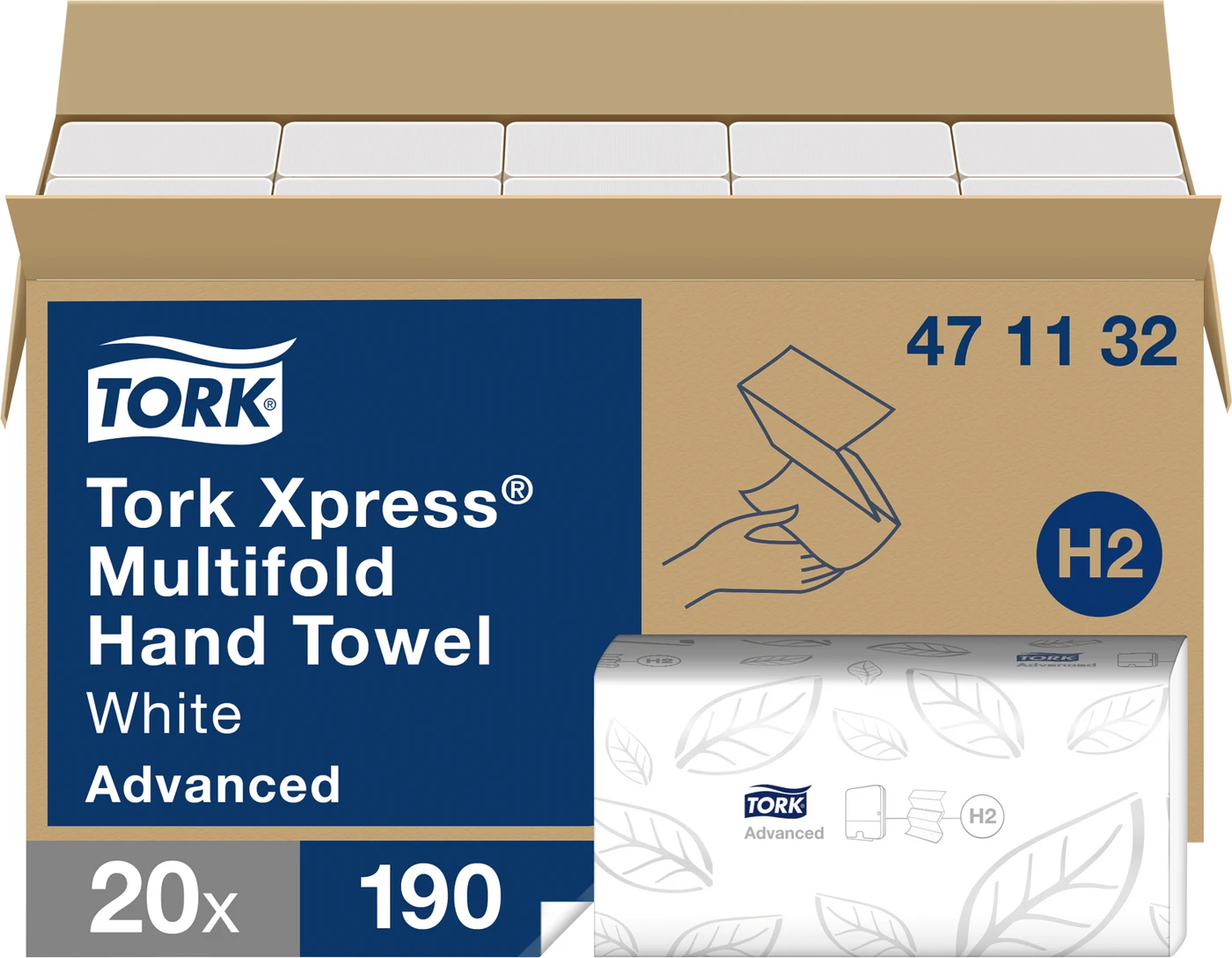 TORK® Xpress® Multifold (Interfold) Handtücher H2 System Karton 20 x 190 Stück 2-lagig, weiß