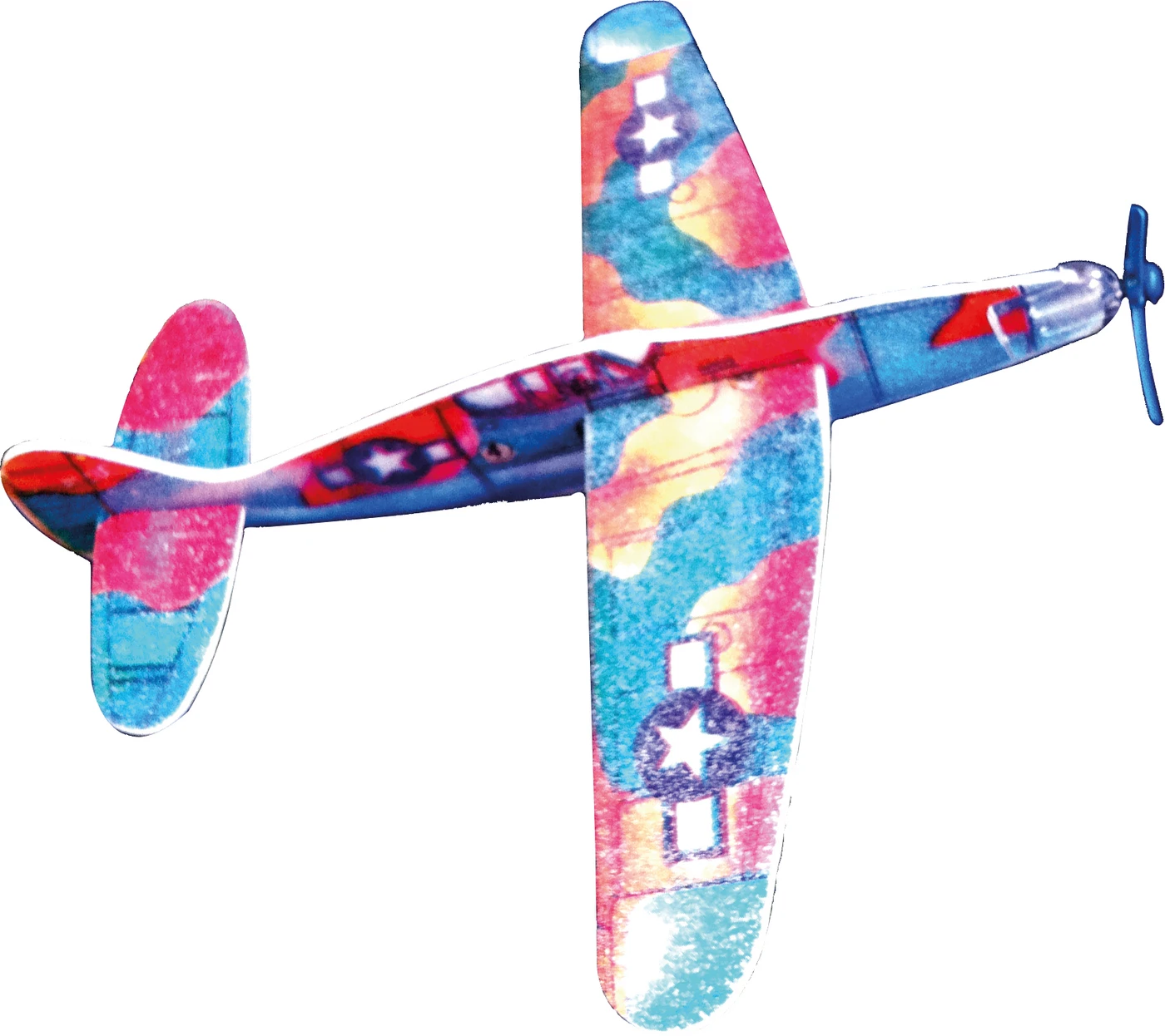 Styroporflieger mit Propeller Packung 48 Stück, verschiedene Farben und Motive