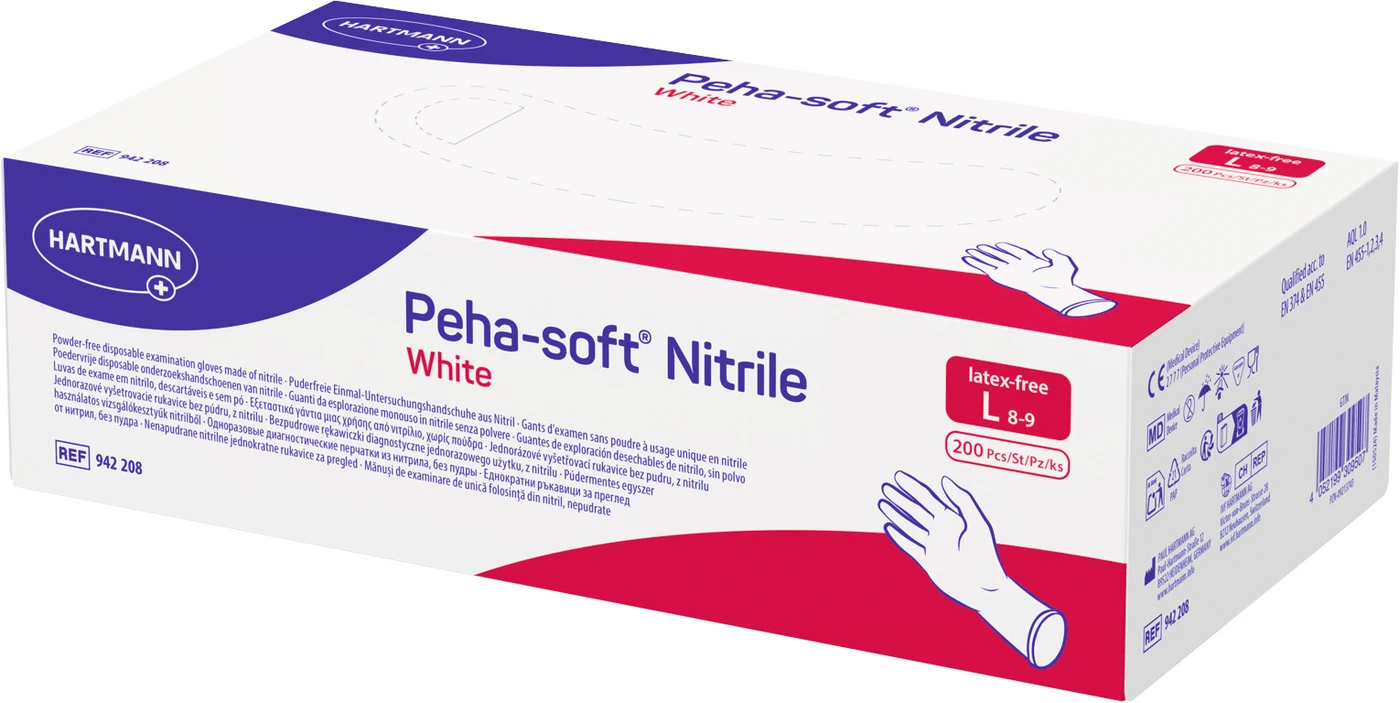 Peha-soft® nitrile white Packung 200 Stück puderfrei, weiß, L
