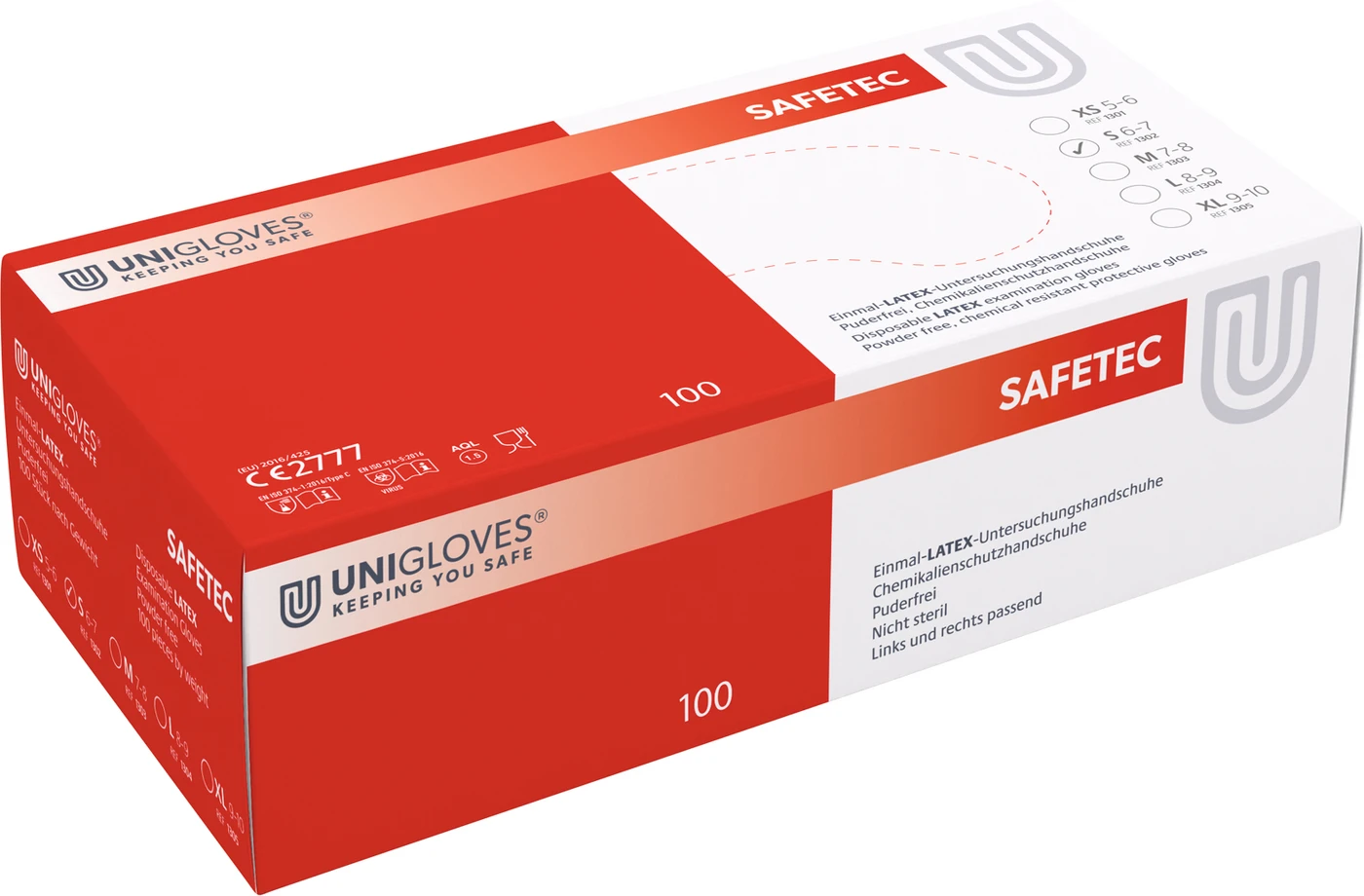 SAFETEC® Packung 100 Stück puderfrei, naturlatex, S