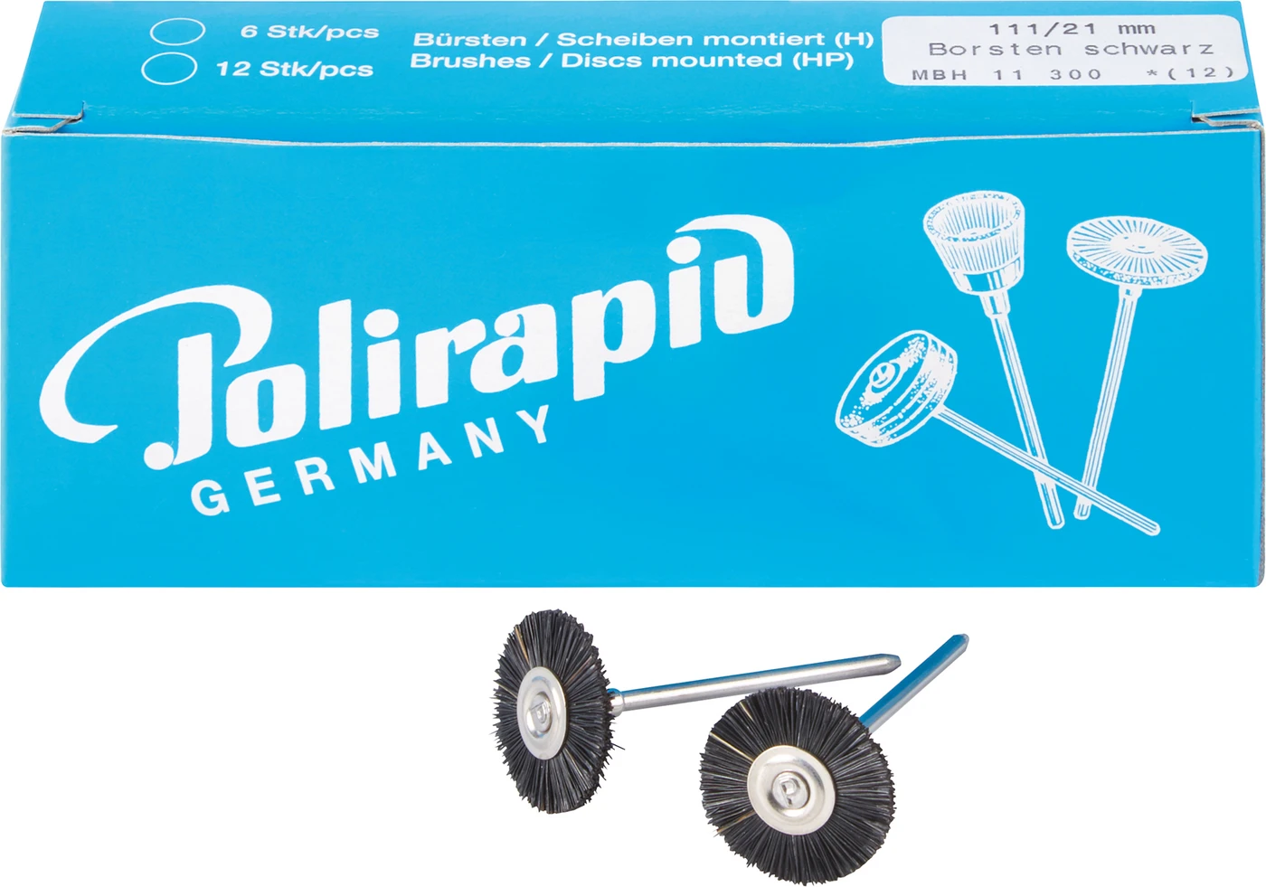 Miniaturbürsten Packung 12 Stück HP, Chungking Borste schwarz, Ø 21 mm