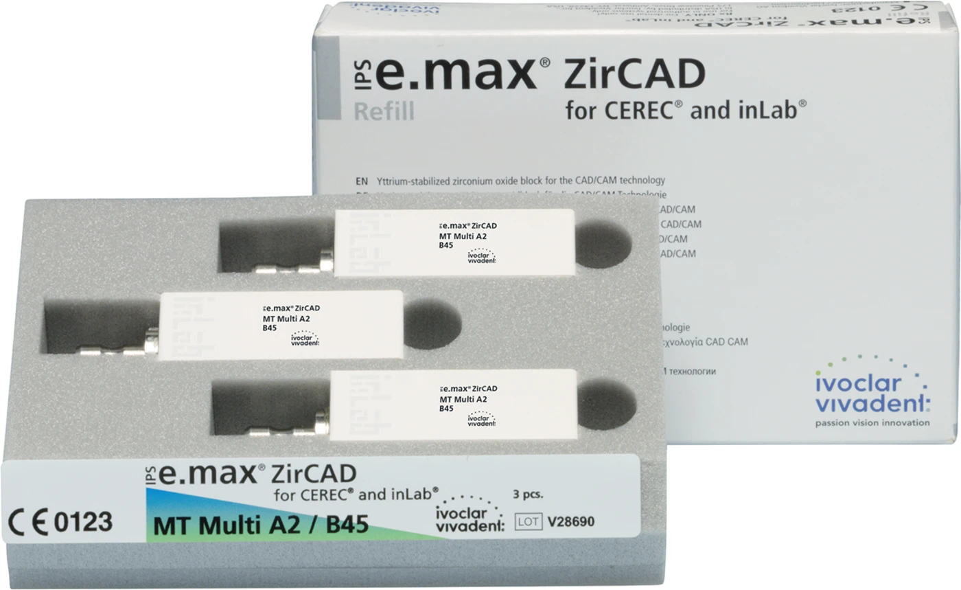 IPS e.max ZirCAD MT Multi for CEREC/inLab Packung 3 Stück Gr. B45 A2