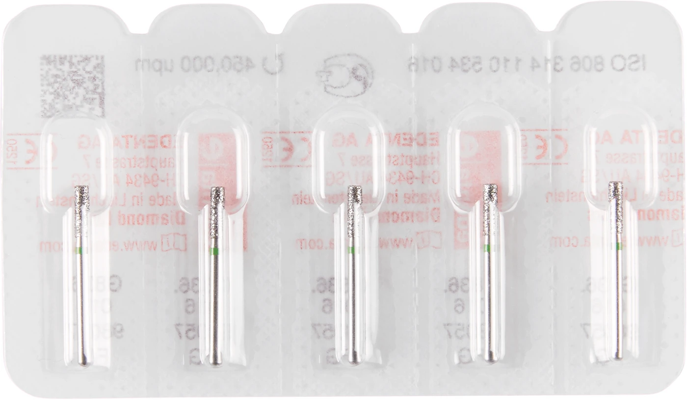 Diamanten 836 Packung 5 Stück grün grob, FG, Figur 110 Zylinder flach, 6 mm, ISO 016