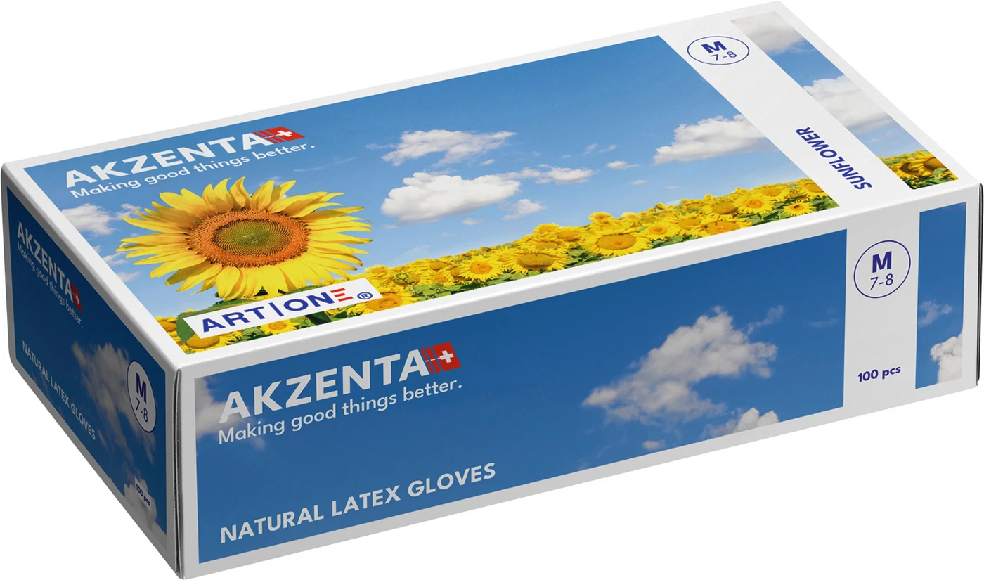AKZENTA ART|ONE – SUNFLOWER Packung 100 Stück latex weiß, puderfrei, unsteril, S AKZENTA ART|ONE – SUNFLOWER Packung 100 Stück latex weiß, puderfrei, unsteril, S