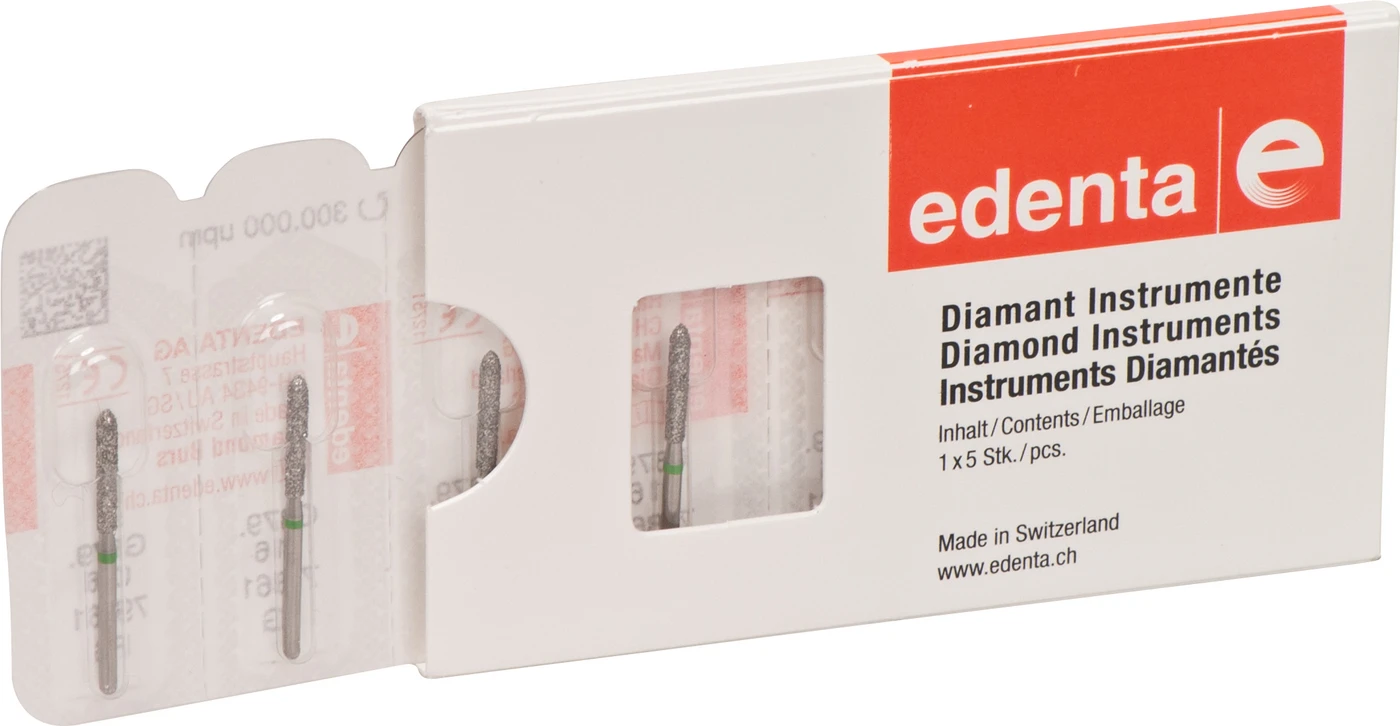 Diamanten 879 Packung 5 Stück grün grob, FG, Figur 290 Torpedo zylindrisch, 10 mm, ISO 016