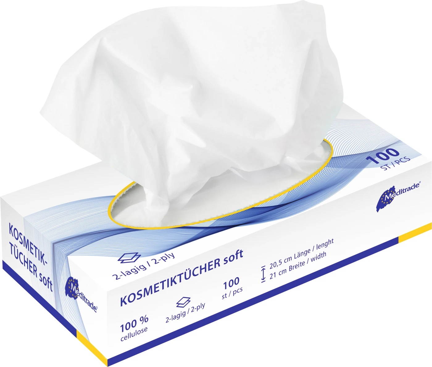 Kosmetiktücher Packung 100 Stück weiß, 2-lagig, 21,5 x 20,5 cm