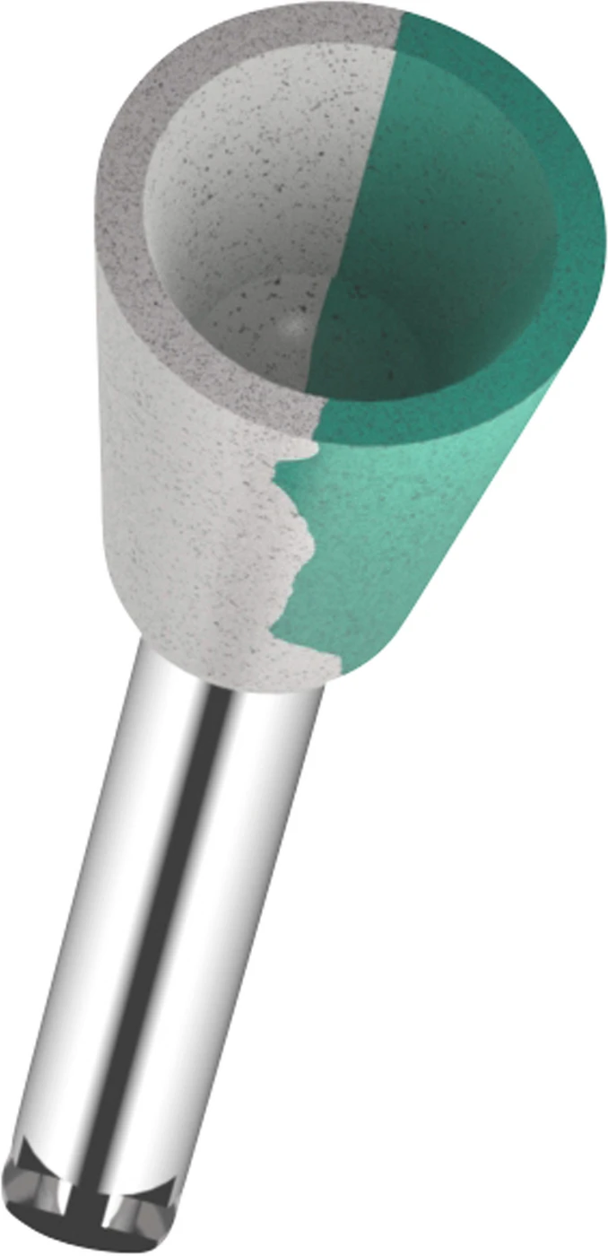 Omnipol für Zirkon gesintert Stück grün/weiß x-grob, Kelch, RA, Kopflänge: 8 mm, Ø 6 mm Omnipol für Zirkon gesintert Stück grün/weiß x-grob, Kelch, RA, Kopflänge: 8 mm, Ø 6 mm