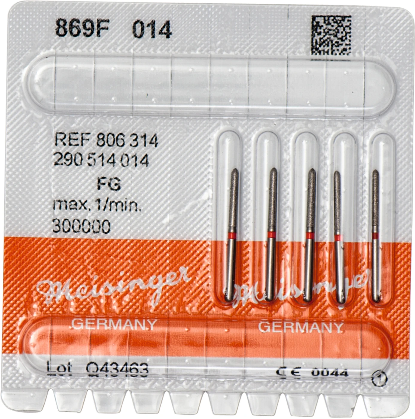 Diamanten 869 Packung 5 Stück rot fein, FG, Figur 290 Torpedo, 10 mm, ISO 014