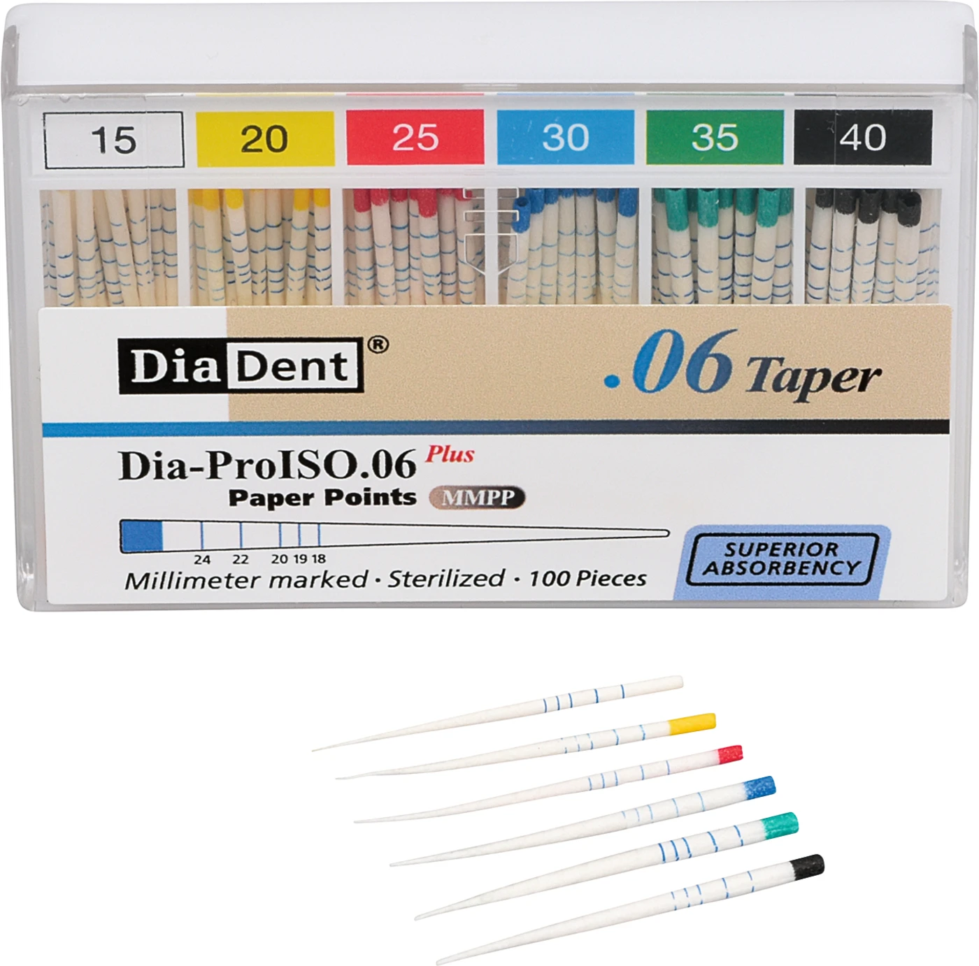 DiaDent® Dia-Pro Paper Points Packung 100 Stück Taper.06, ISO 015-040