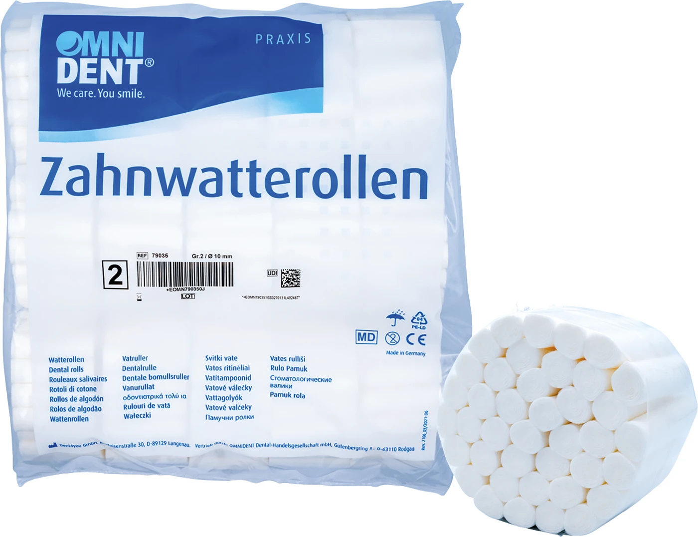 Zahnwatterollen Packung 300 g Ø 10 mm, Größe 2