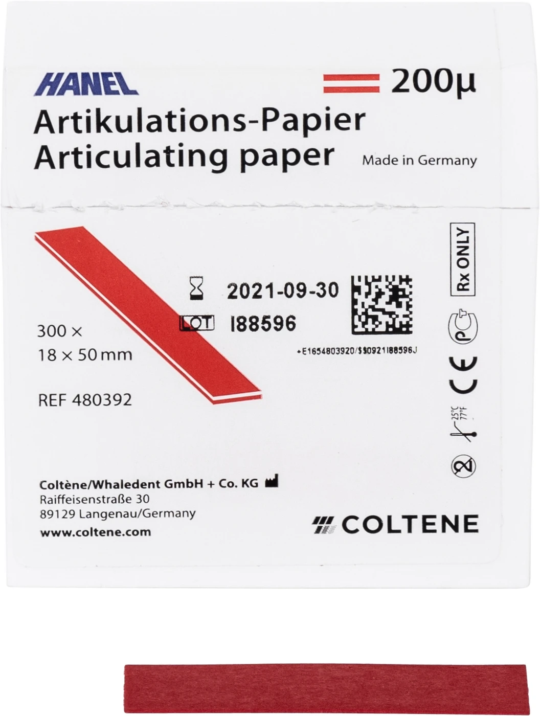 HANEL Artikulations-Papier 200 µm Packung 300 Stück rot, 18 x 50 mm