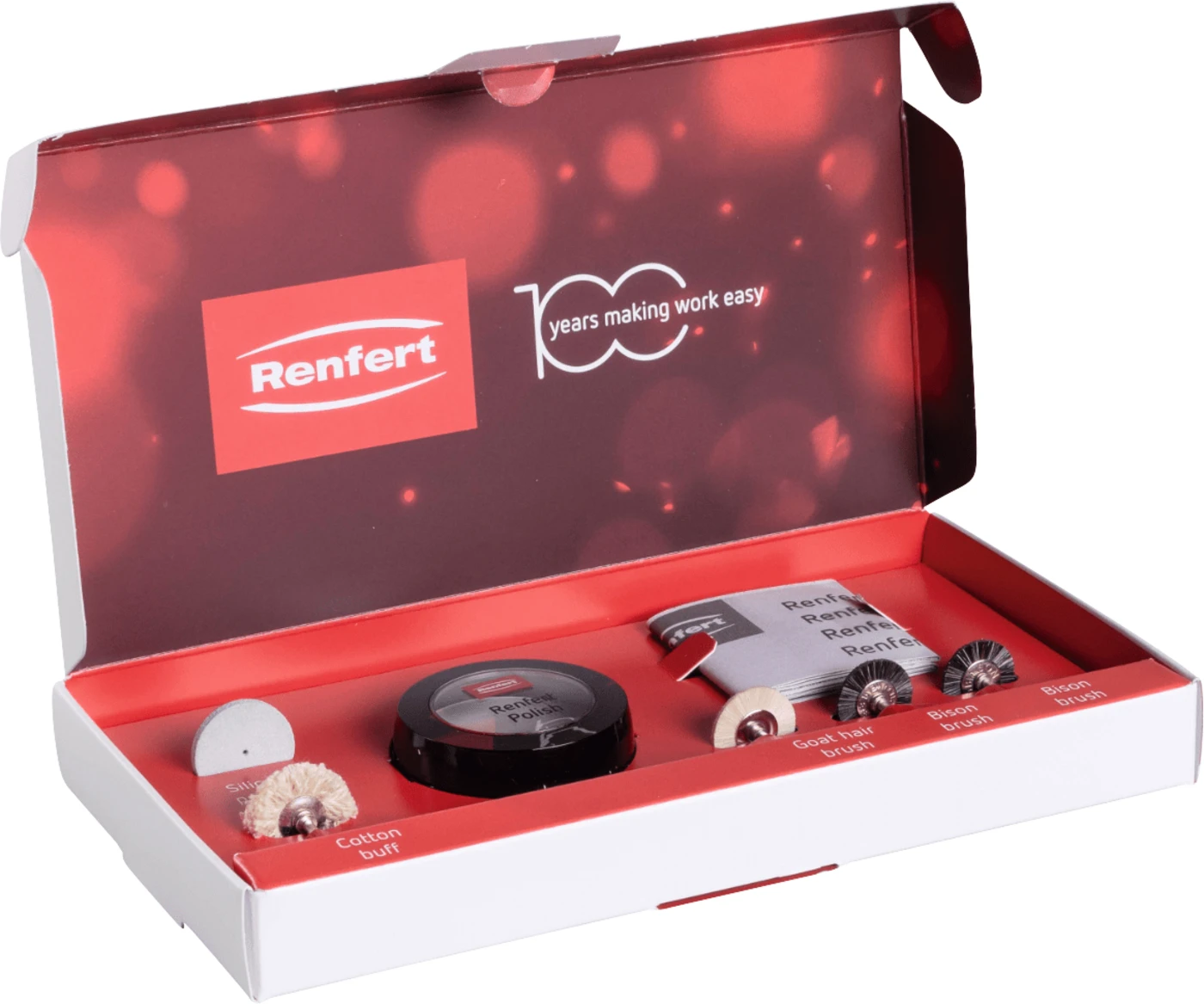 Renfert Polish all-in-one Starter Kit Starter Kit 18 g Paste, 1 Polierer, 1 Schwabbel, 1 Ziegenhaarbürste, 2 Polierbürsten