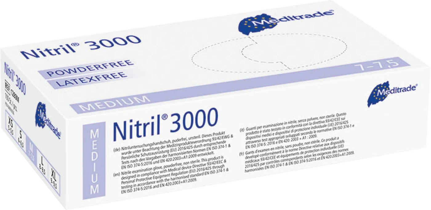 Nitril® 3000 Packung 100 Stück puderfrei, weiß, M