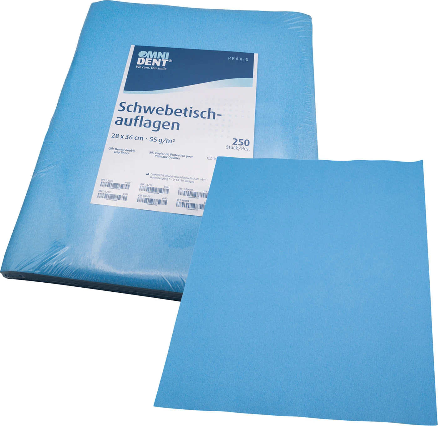 Schwebetischauflagen Packung 250 Stück 28 x 36 cm, blau