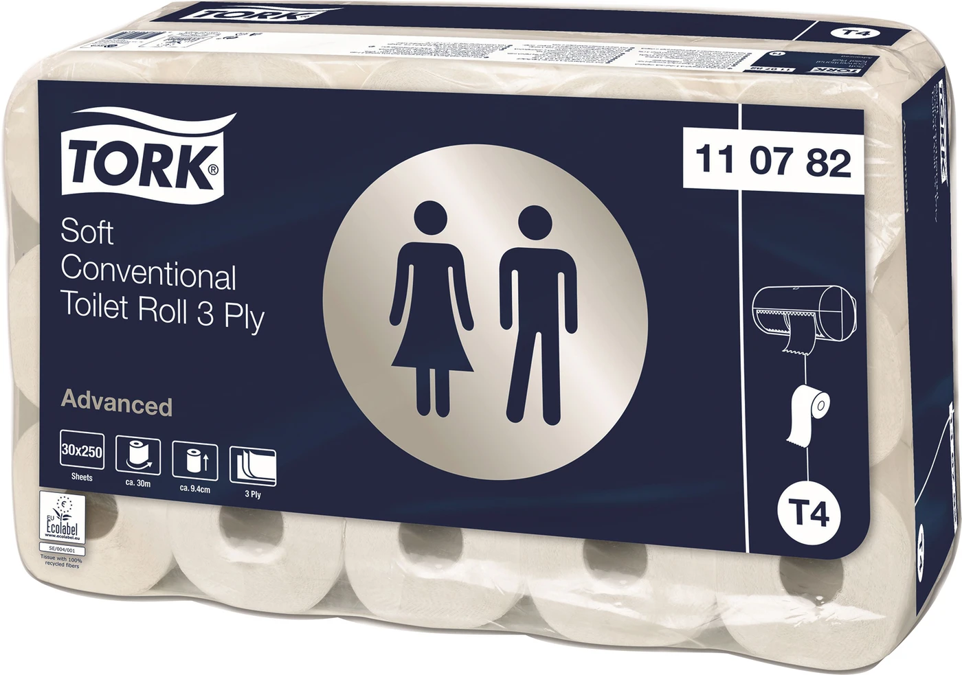 TORK® extra weiches Kleinrollen Toilettenpapier Packung 30 Stück 3-lagig, weich, geprägt, 9,4 x 12 cm, weiß