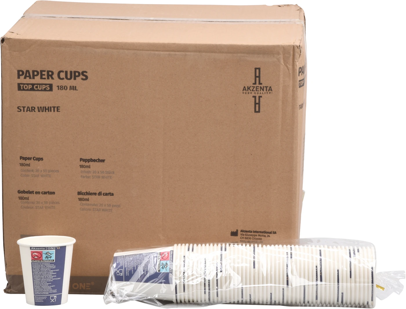Akzenta ONE Pappbecher Karton 20 x 50 Stück white, 180 ml Akzenta ONE Pappbecher Karton 20 x 50 Stück white, 180 ml