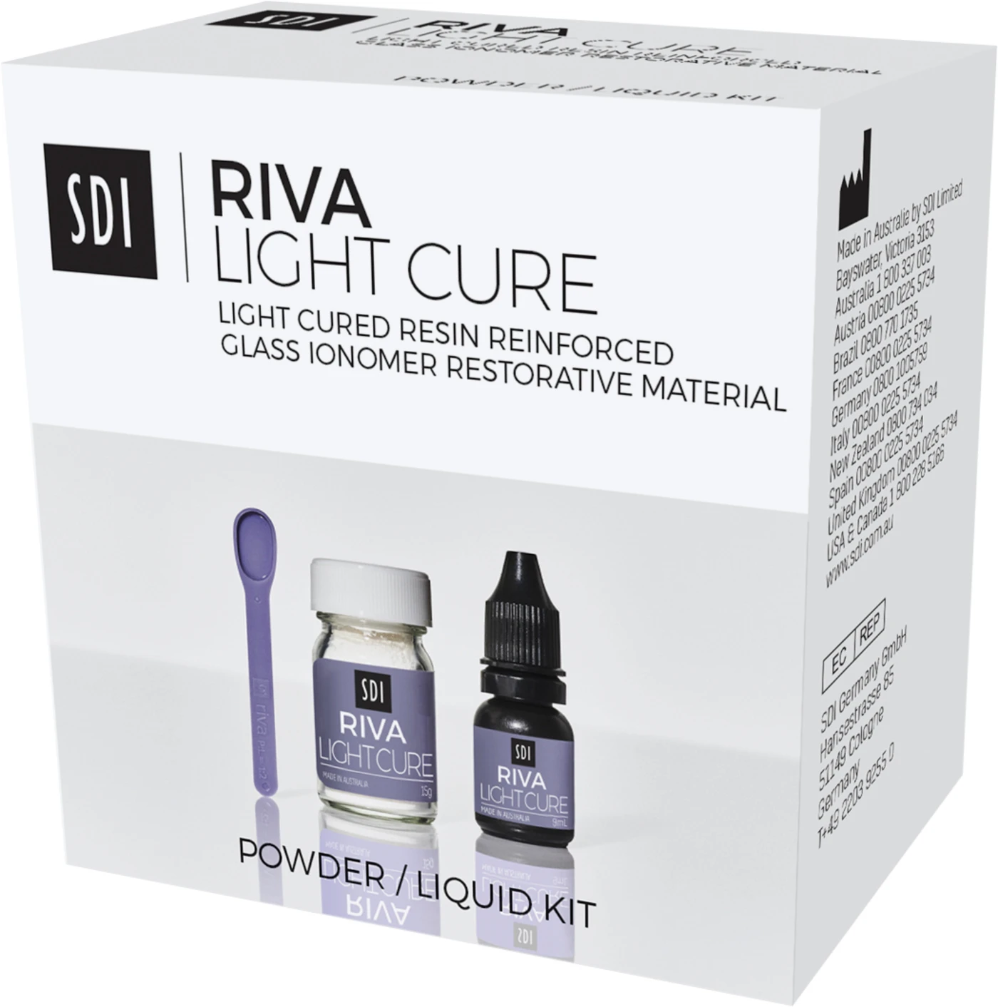 riva light cure Packung 15 g Pulver A3, 8 g Liquid, Zubehör