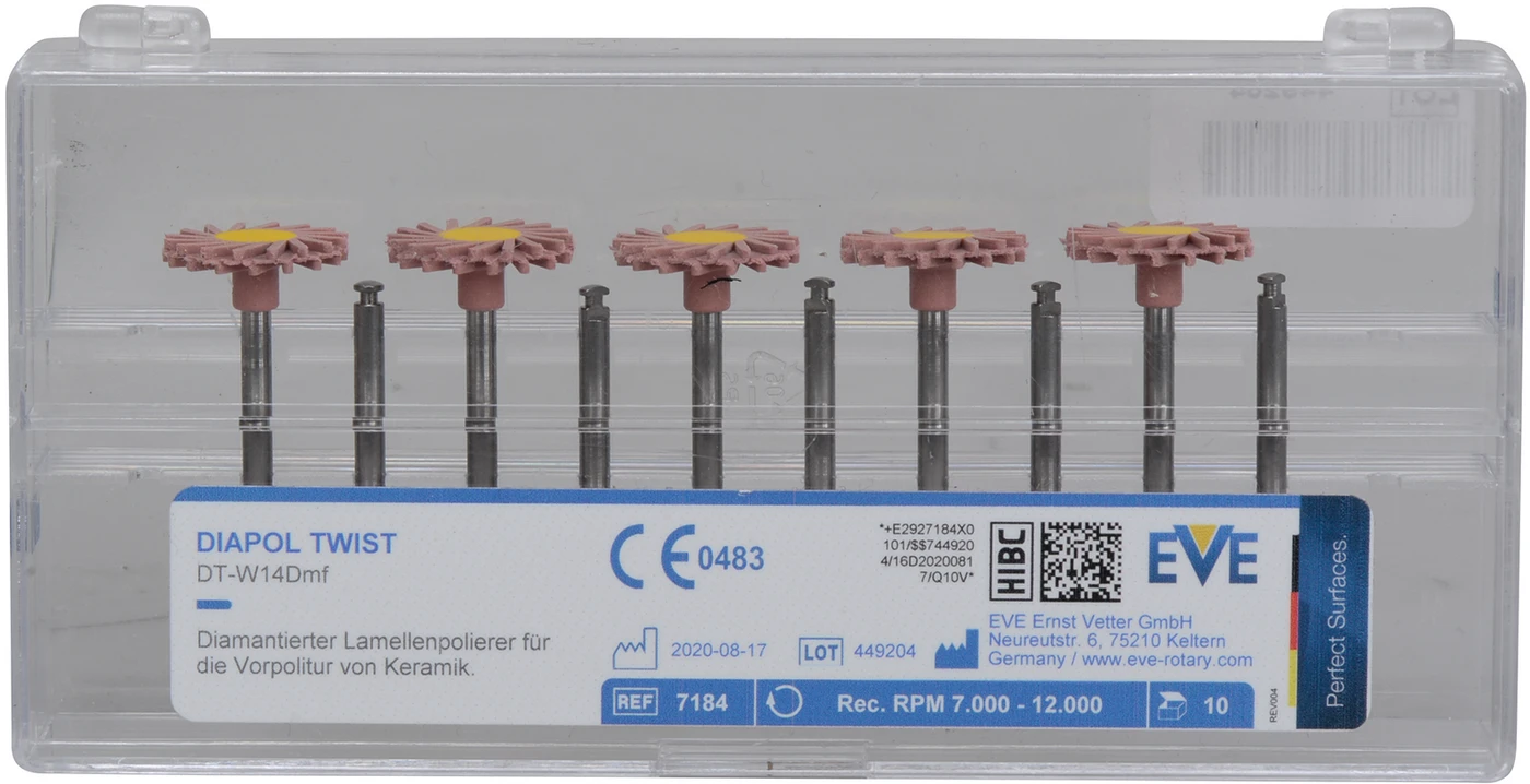 EVE DIAPOL® TWIST Packung 10 Stück rosa mittel, RA, Figur Twist, 14 x 1,6 mm EVE DIAPOL® TWIST Packung 10 Stück rosa mittel, RA, Figur Twist, 14 x 1,6 mm