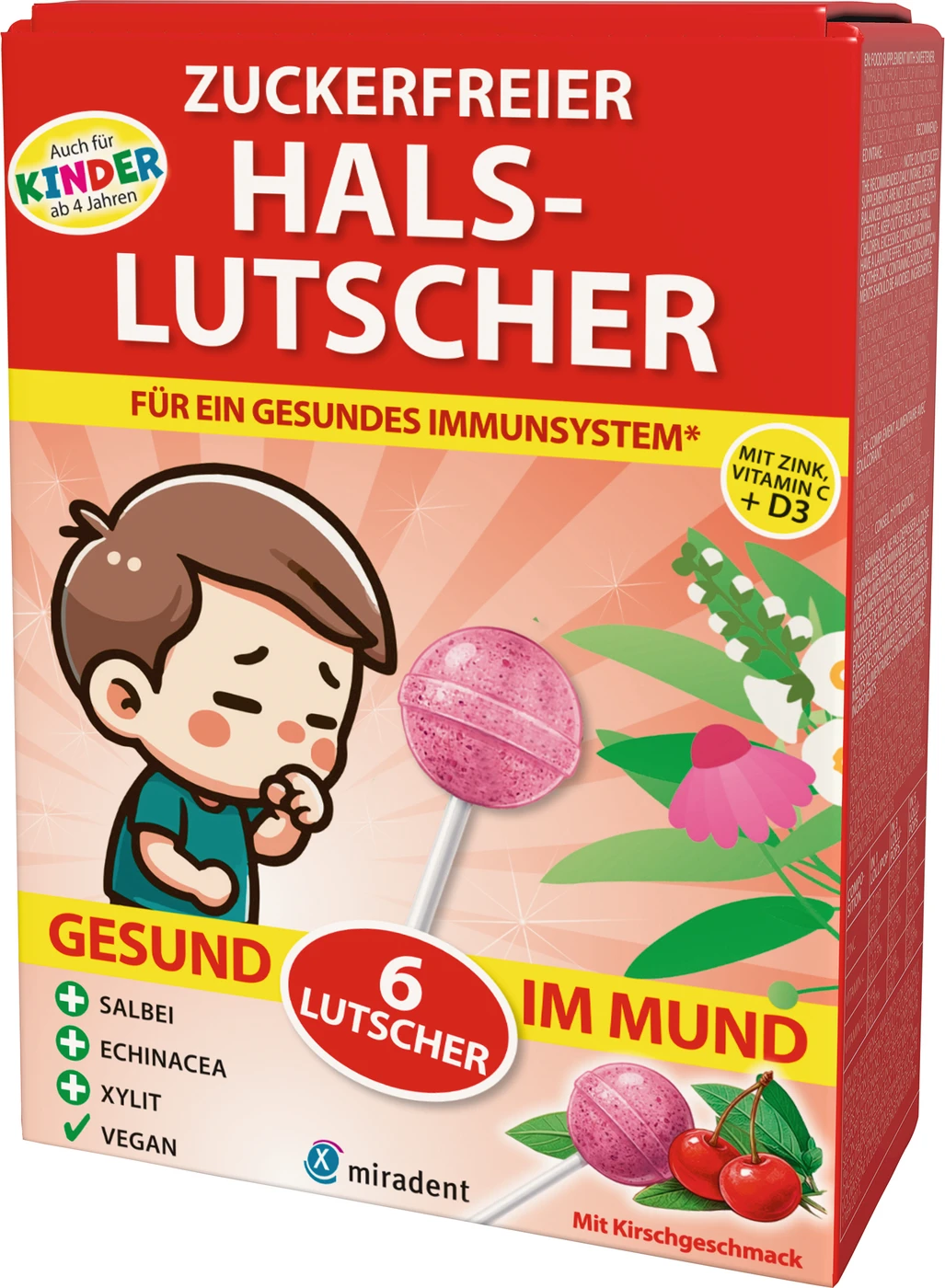 miradent Hals-Lutscher Packung 6 Stück Kirsche