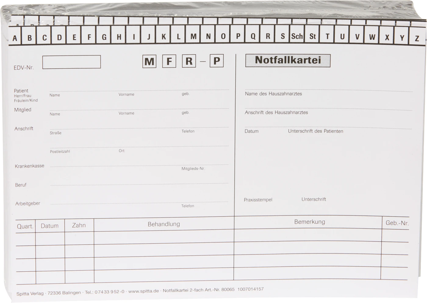 Notfallkartei 2-fach Packung 100 Stück