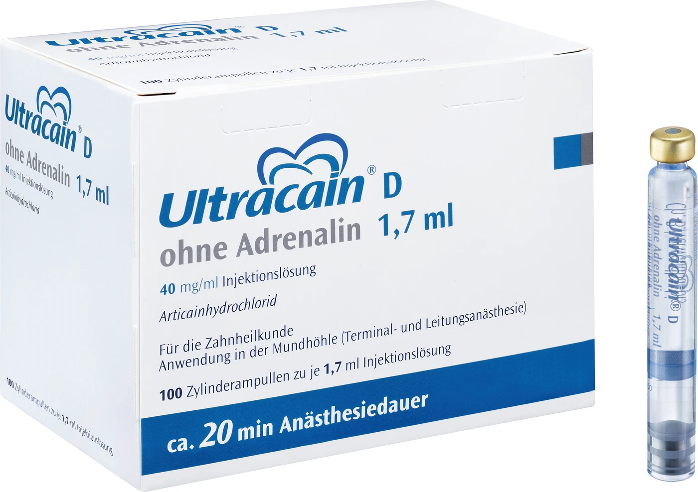 Ultracain® D ohne Adrenalin Packung 100 x 1,7 ml Zylinderampulle