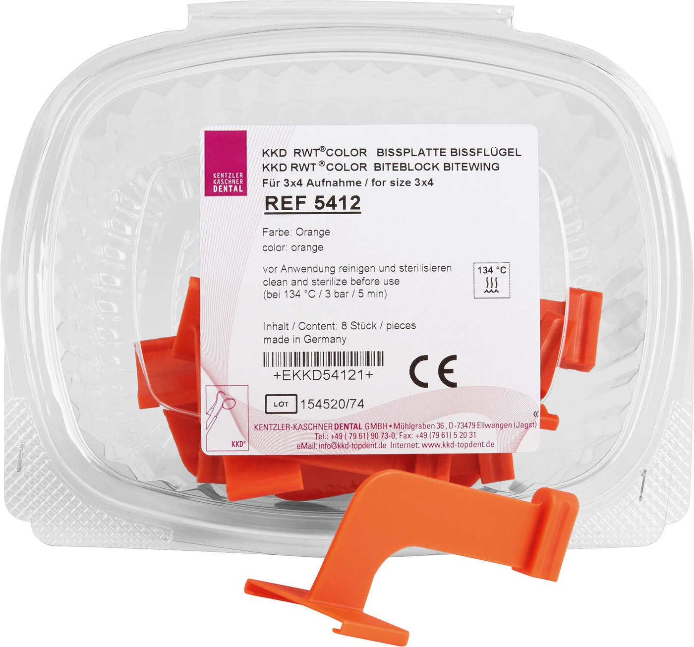 RWT® Bissplatten Packung 8 Bissplatten orange, Größe 2, Bissflügel