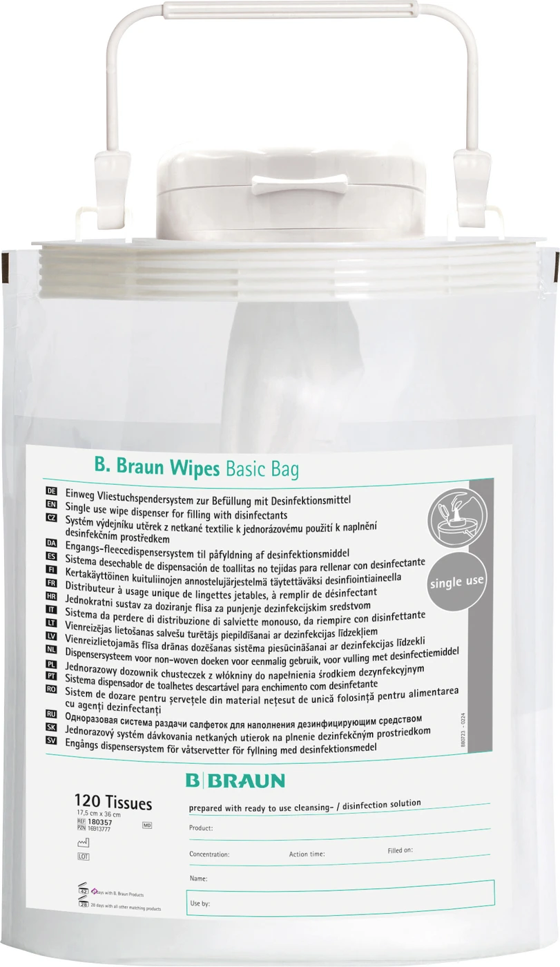 B. Braun Wipes Basic Bag Einweg-Tuchspendersystem Packung 120 Tücher inklusive Eimer