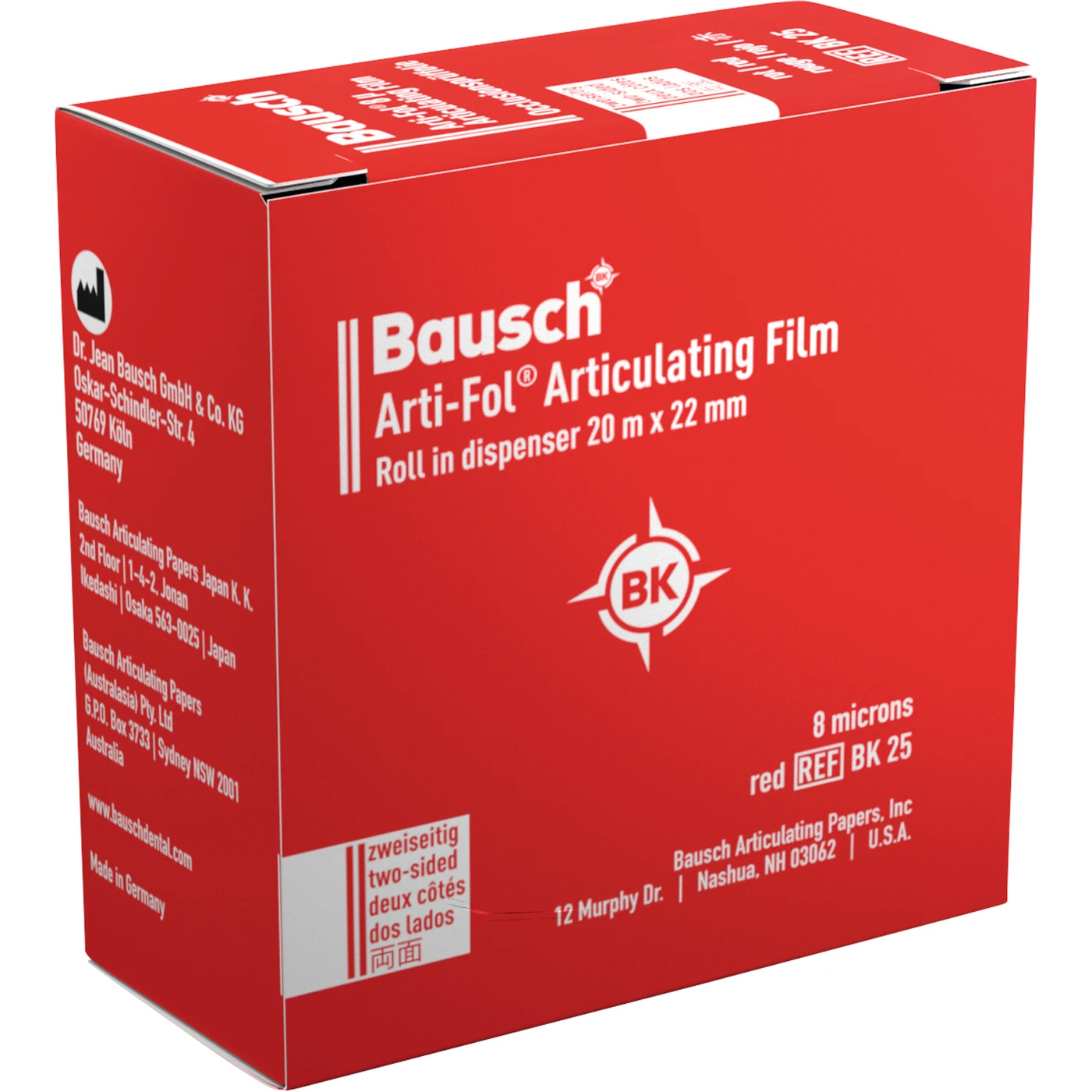 Arti-Fol® 8 µ Spender 20 m zweiseitig, 22 mm breit, rot