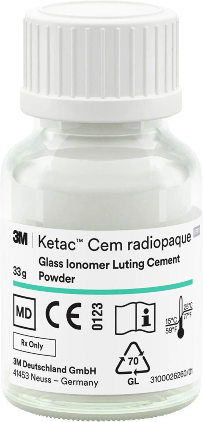 Ketac™ Cem radiopaque Großpackung 3 x 33 g Pulver, 3 x 12 ml Flüssigkeit, 1 Anmischblock
