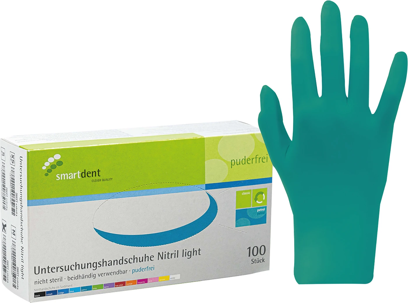 smart Nitrilhandschuhe light Packung 100 Stück puderfrei, petrol, M