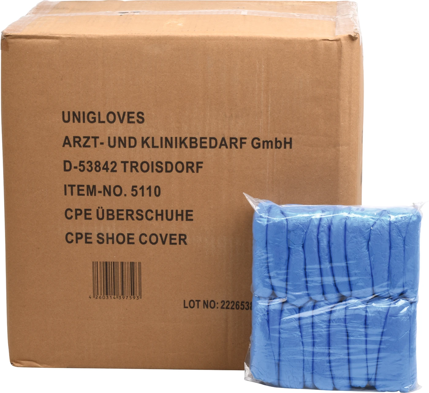 CPE-Überschuhe Packung 20 x 100 Stück blau, ca. 40 cm lang, Stärke 20 µm