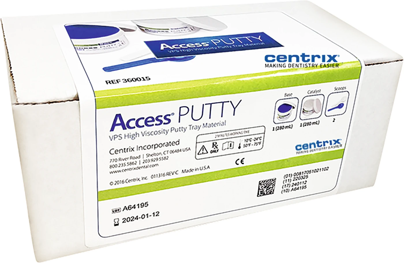 Access PUTTY® Set 280 ml Katalysator, 280 ml Basis, 2 farbcodierter Entnahmelöffel