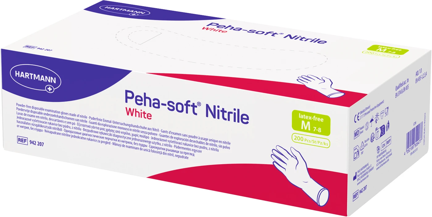 Peha-soft® nitrile white Packung 200 Stück puderfrei, weiß, M