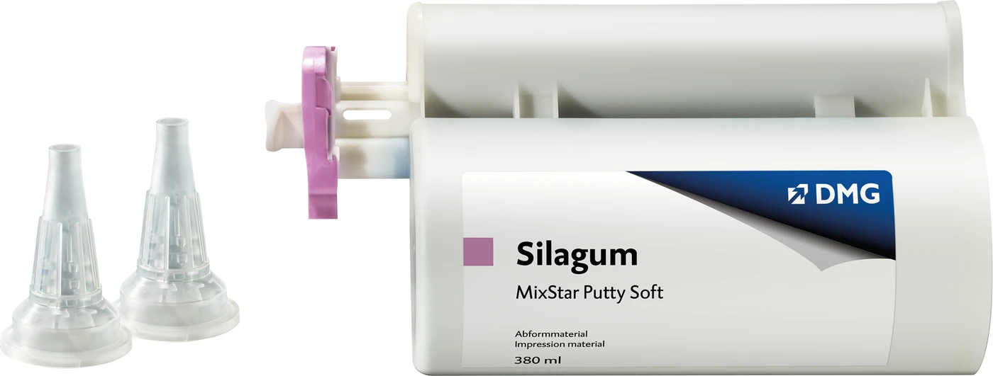 Silagum Putty Packung 380 ml Doppelkartusche Soft, 10 MixStar-Tips