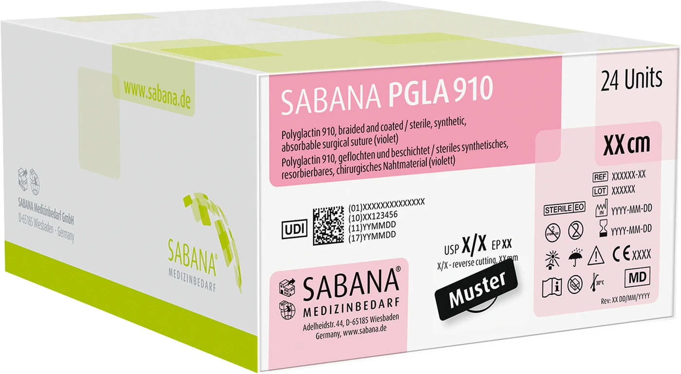 SABANA PGLA 910 Packung 24 Stück violett, 70 cm, 1/2-Kreis, Rundkörper, 22 mm, USP 3/0 