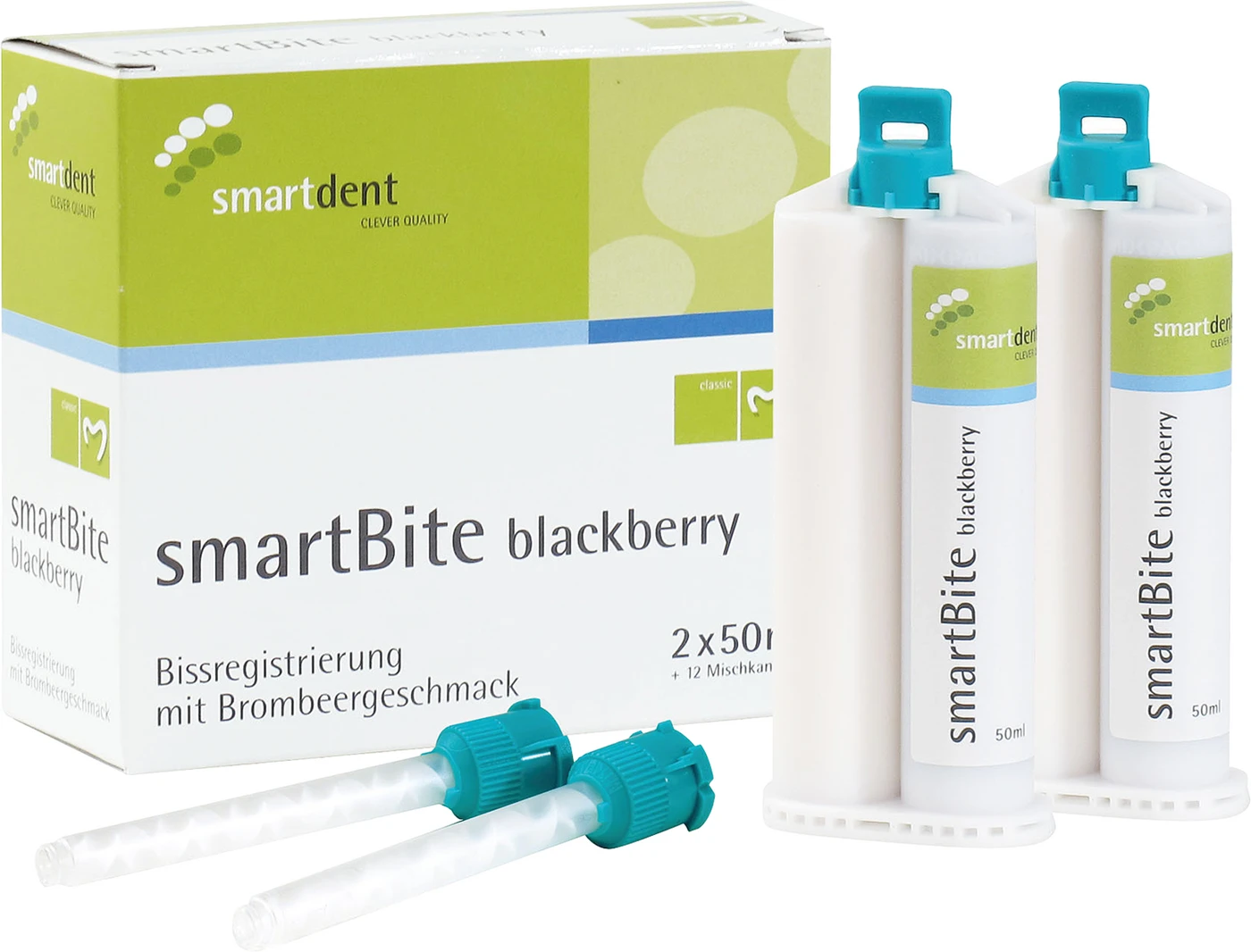 smartBite blackberry Packung 2 x 50 ml Doppelkartusche, 12 Mischkanülen, Blackberry, violett