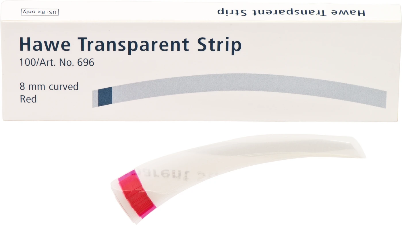 Strips transparent Packung 100 Stück rot, 73 mm, Breite 8 mm, gebogen