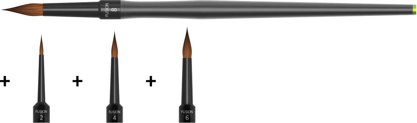 FUSION.brush 4 in 1 Kit 1 Pinselgriff, 4 Pinselspitzen Größe (2, 4, 6, 8)