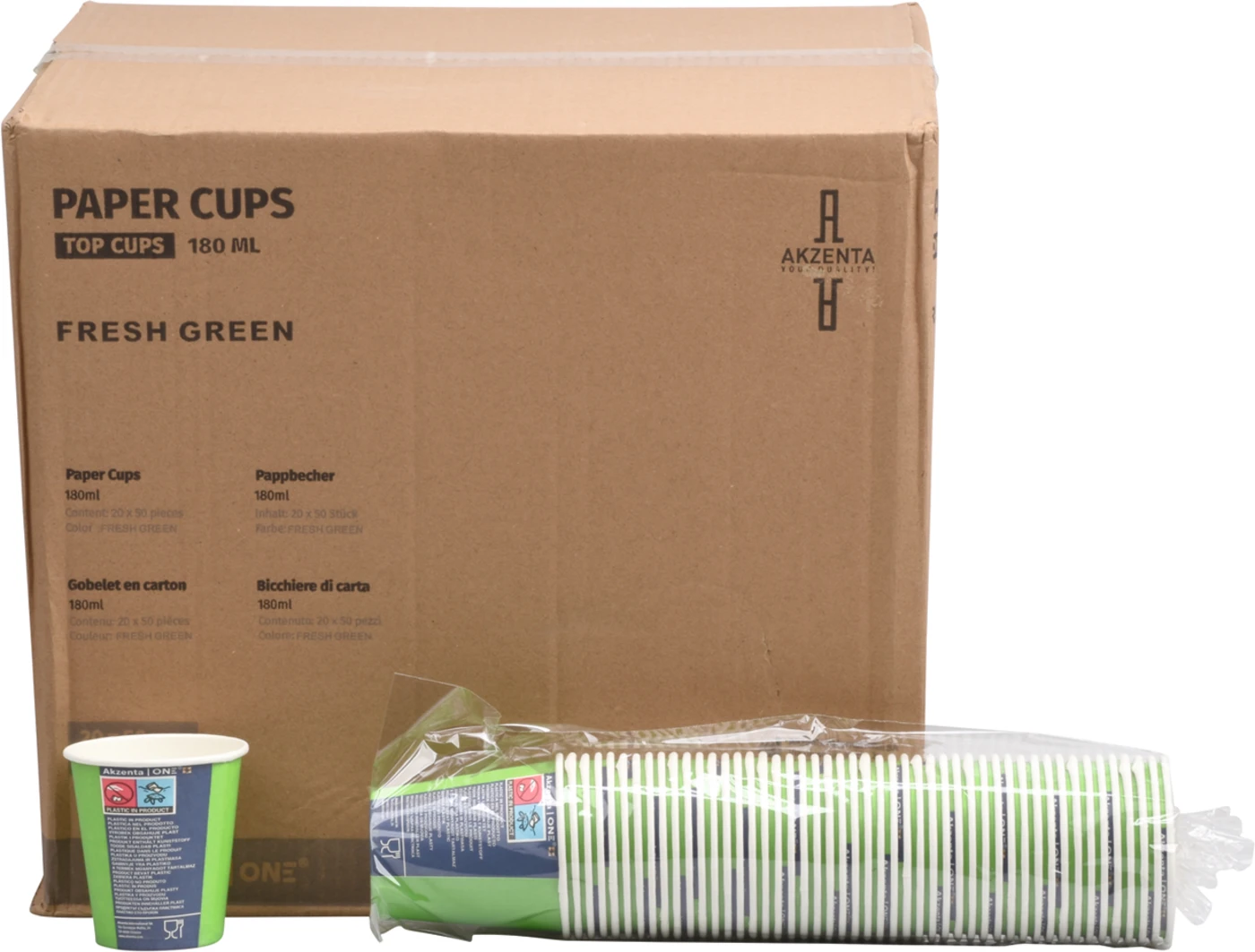 Akzenta ONE Pappbecher Karton 20 x 50 Stück fresh green, 180 ml Akzenta ONE Pappbecher Karton 20 x 50 Stück fresh green, 180 ml