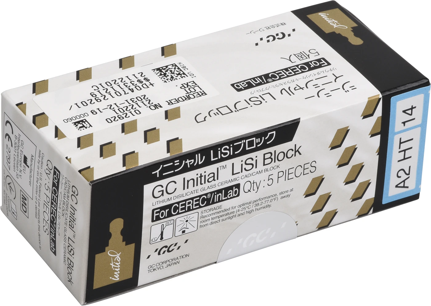 GC Initial™ LiSi Block für CEREC Packung 5 Stück Größe 14, A2 HT