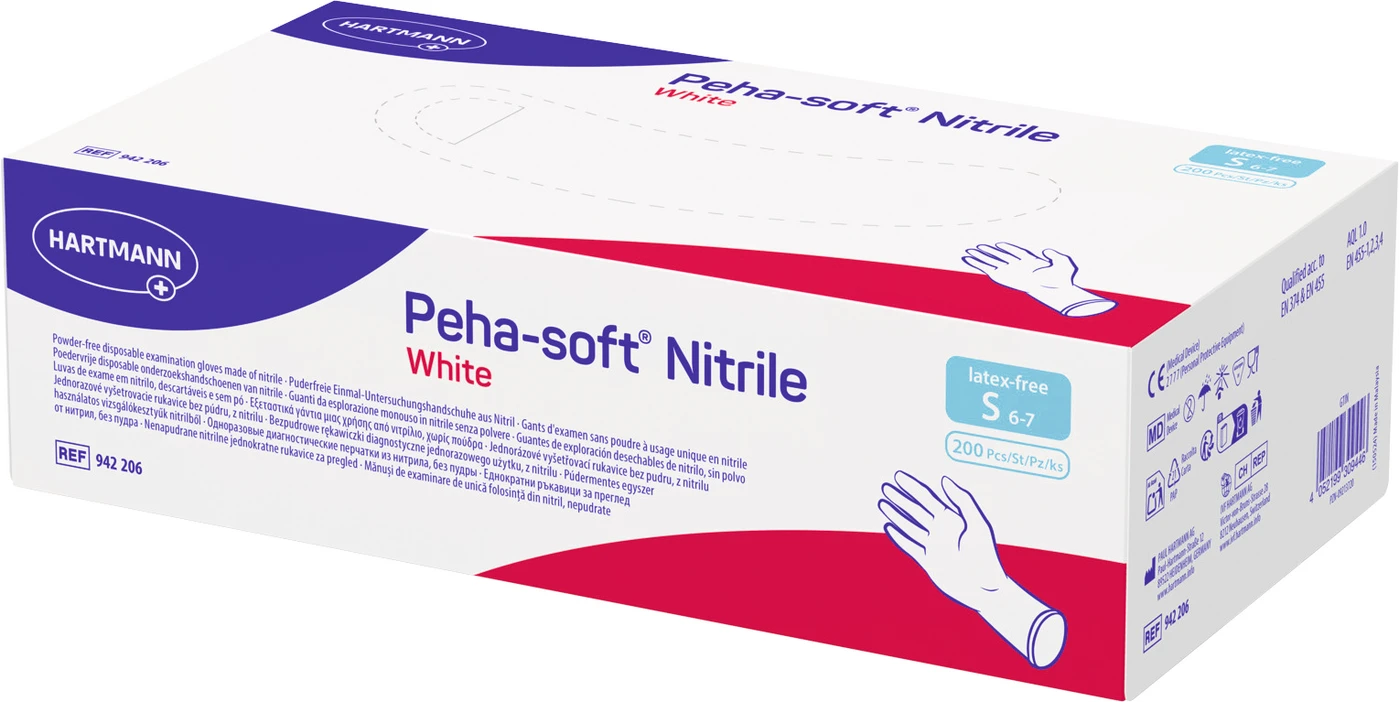 Peha-soft® nitrile white Packung 200 Stück puderfrei, weiß, S Peha-soft® nitrile white Packung 200 Stück puderfrei, weiß, S