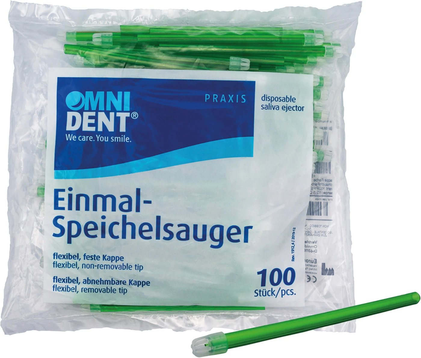 Omni Speichelsauger Packung 100 Stück feste Kappe grün