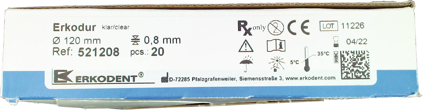 Erkodur Packung 20 Stück klar, Ø 120 mm, Stärke 0,8 mm