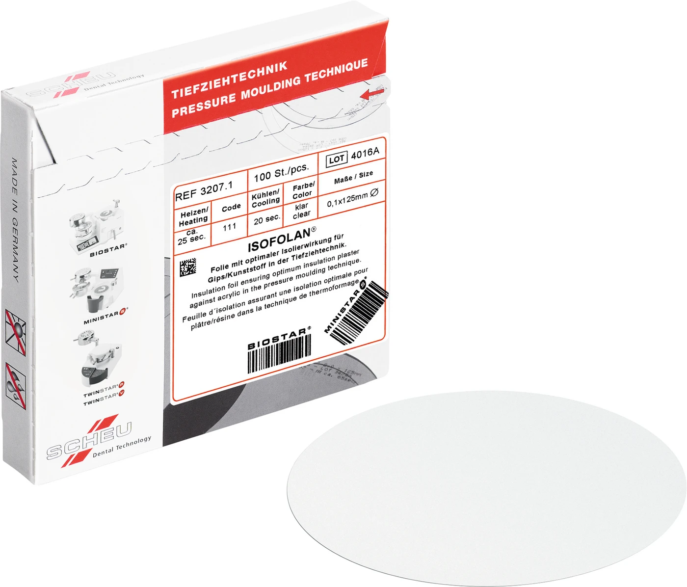 ISOFOLAN® Packung 100 Stück Ø 125 mm, Stärke 0,1 mm