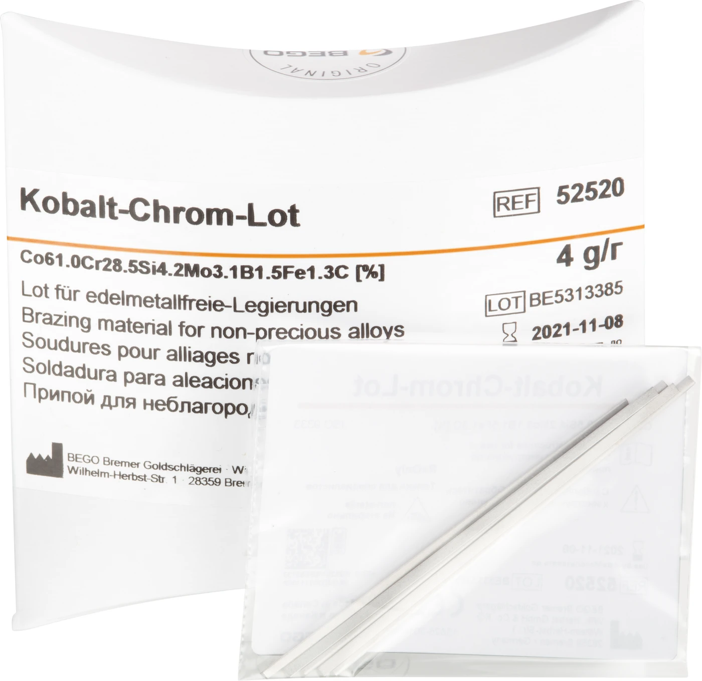 Kobalt-Chrom Lot Packung 4 Lötstäbe halbrund, ohne Flussmittel